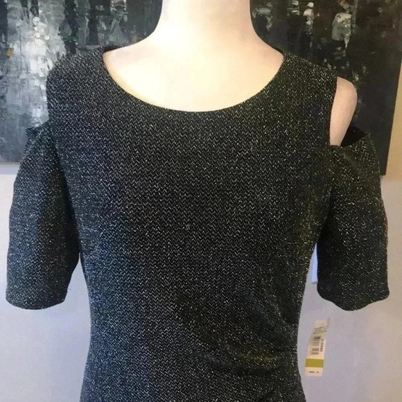 NWT R&M Richards Sparkle Knit Cold Shoulder Sheath Dress w/Side Ruching -Size 14 - Picture 2 of 9